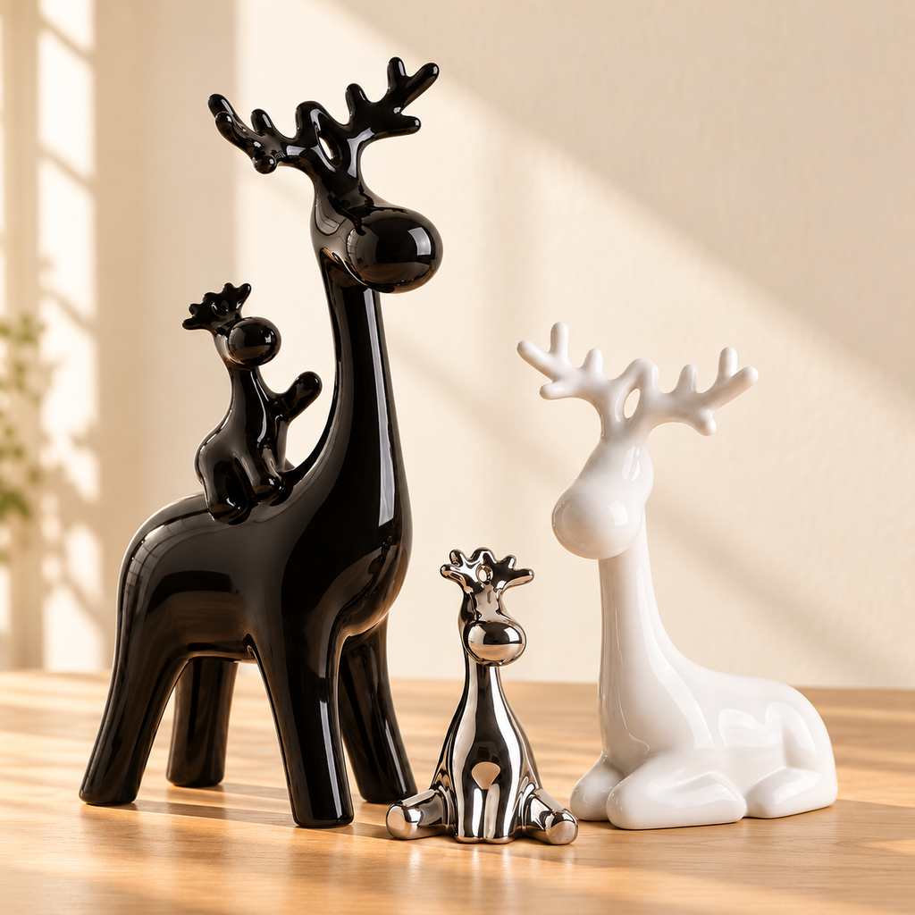 Modern Abstract Deer Figurine Set