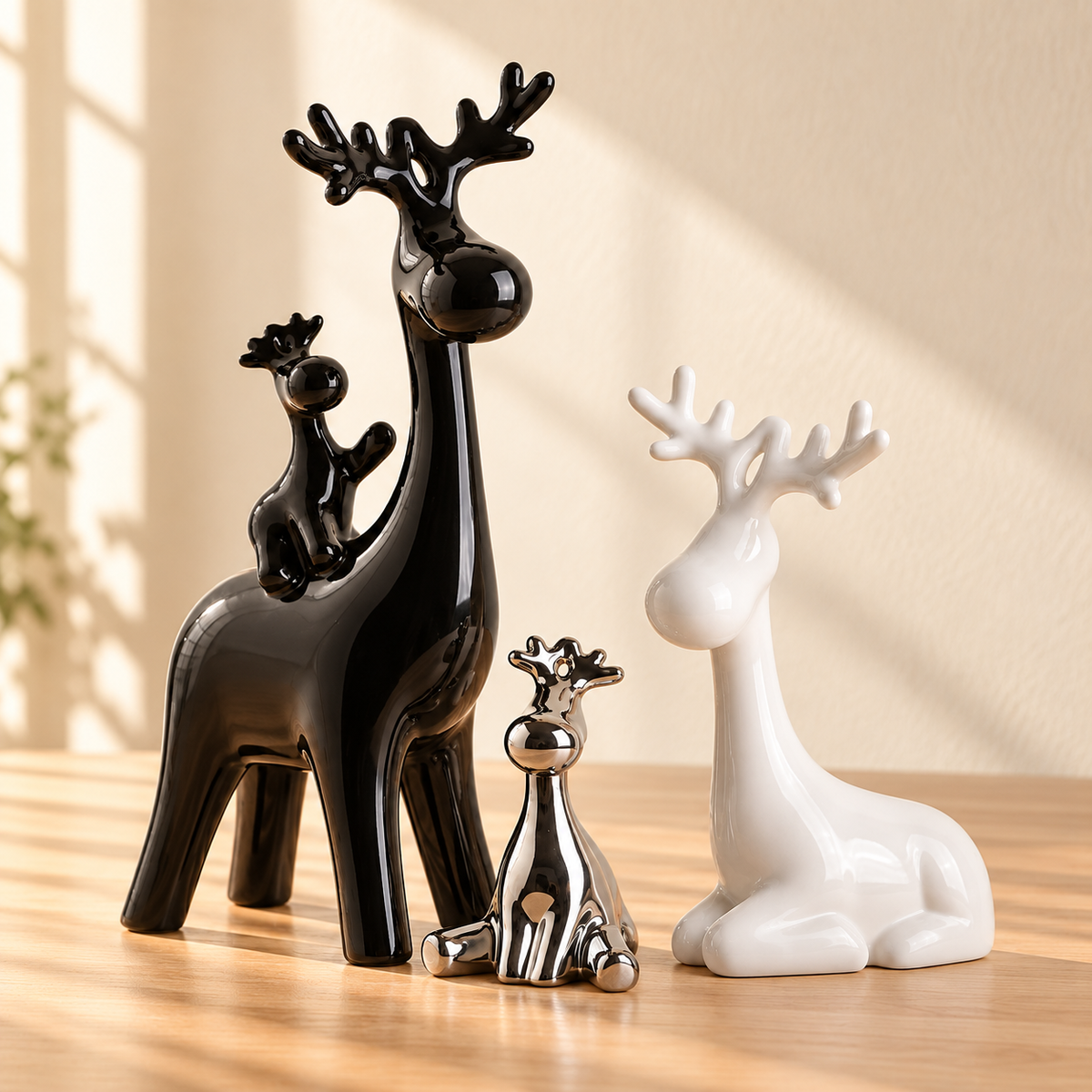 Modern Abstract Deer Figurine Set
