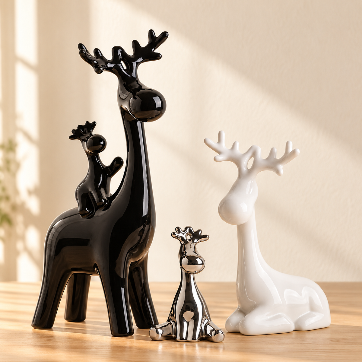 Modern Abstract Deer Figurine Set