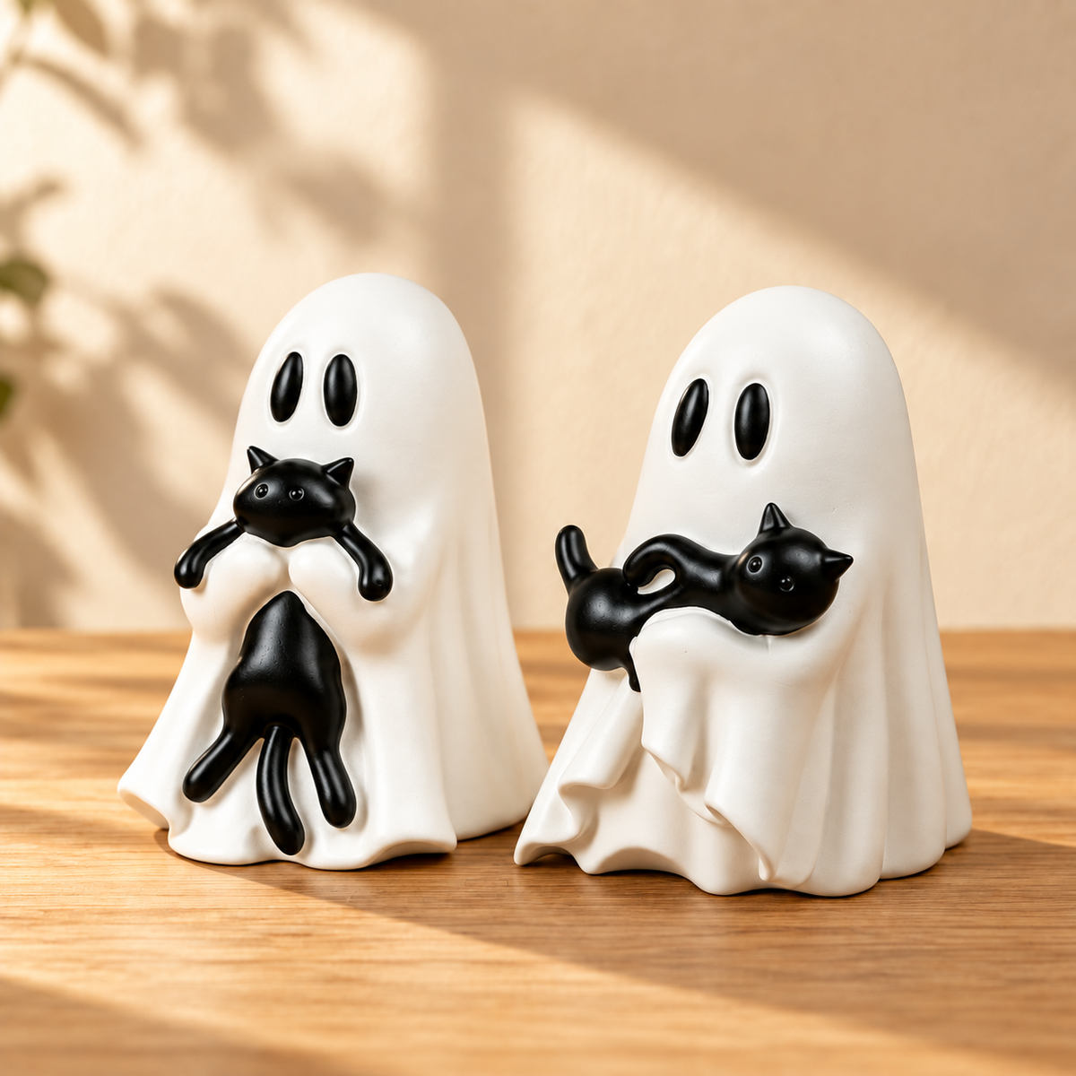 Ghost & Black Cat Figurine Set